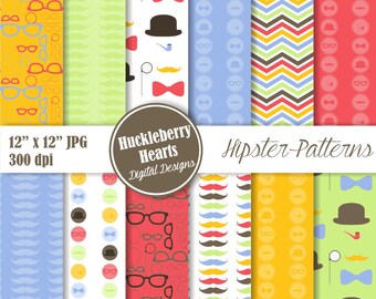 Mustaches and Glasses Digital Paper, Hipster, Father's Day, Scrapbook Paper