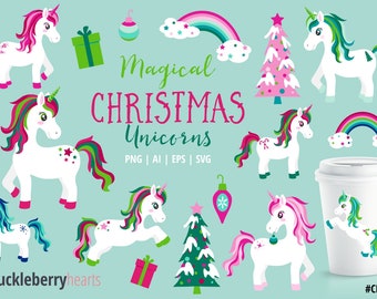 Christmas Unicorn Clipart, Magical Unicorn SVG Bundle, Cute Christmas Clipart Bundle, Christmas Unicorn SVG, Printable, Commercial Use