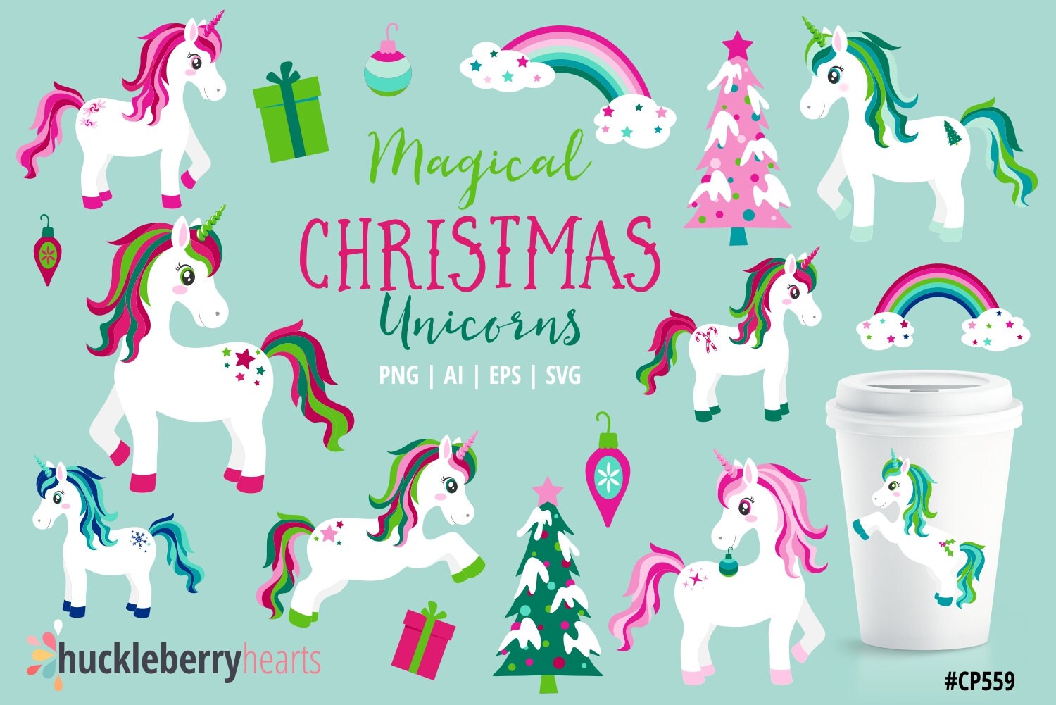 Christmas Clipart Unicorn SVG Unicorn Clipart Christmas | Etsy