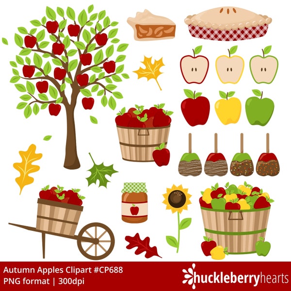 Apple Clipart, Fall SVG Bundle, Autumn Apple PNG Set, Cute Thanksgiving Printable, Small Commercial Use