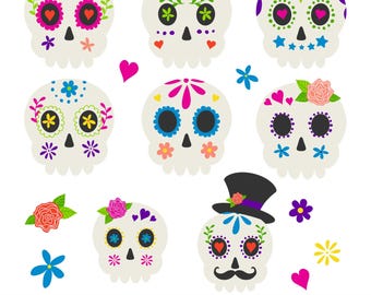 Sugar Skull Clipart | Skull SVG | Halloween Printables (Commercial Use)