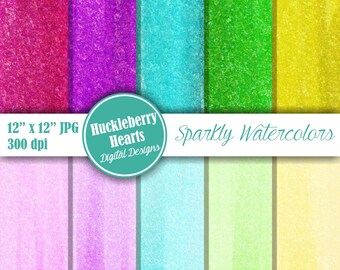Glitter Watercolor, Watercolor Background, Sparkly Watercolor, Digital Watercolor Paper