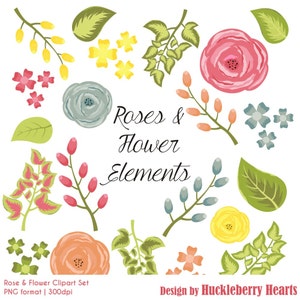 Flower Clipart, Rose Clipart, Digital Flowers, Digital Roses, Vector