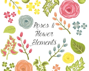 Flower Clipart, Rose Clipart, Digital Flowers, Digital Roses, Vector