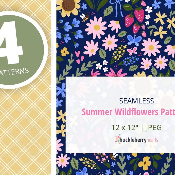 Summer Wildflowers Digital Patterns, Seamless Floral Patterns, Summer Flowers Digital Paper, Printable, Small Commercial Use, #DP352
