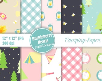 Digital Camping Paper, Camping Paper, Digital Scrapbook Paper, Glamping, Printable, Commercial Use