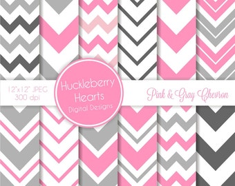 Pink and Gray Chevron Digital Scrapbook Paper, Chevron Background