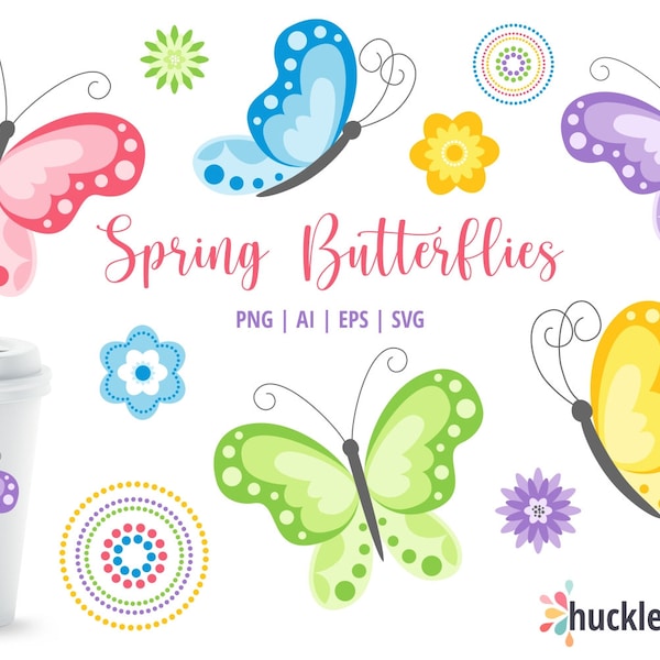 Butterfly Clipart, Butterfly SVG, Spring Clipart, Digital Butterflies, Flower Clipart, Printables, SVG, Commercial Use, #CP651