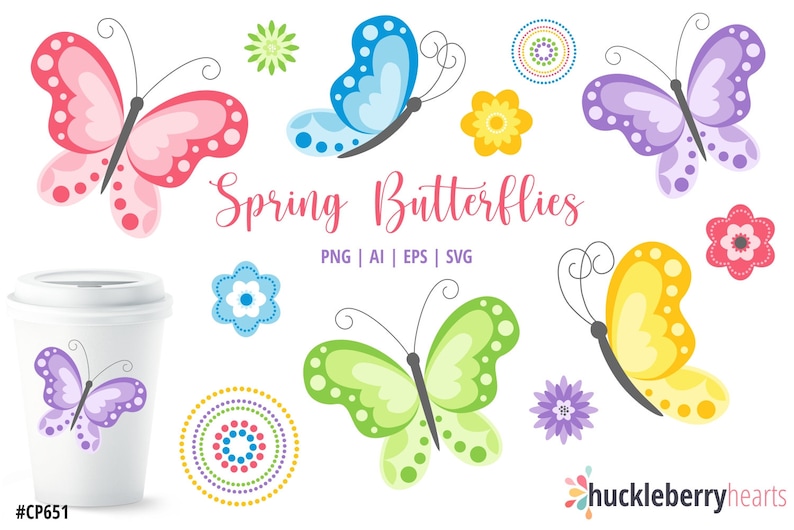 Butterfly Clipart, Butterfly SVG, Spring Clipart, Digital Butterflies, Flower Clipart, Printables, SVG, Commercial Use, CP651 image 1