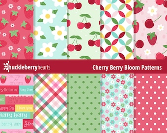Strawberry Digital Paper | Cherry Digital Paper | Seamless Patterns | Commercial Use