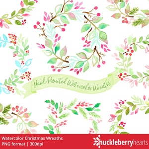 Watercolor Wreaths, Christmas Wreaths, Christmas Clipart, Watercolor Wreaths, Printable, Commercial Use
