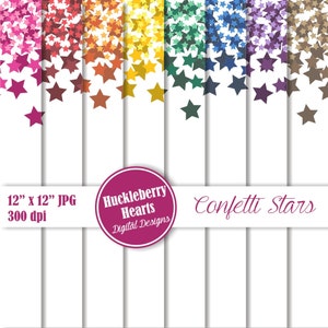 Confetti Stars Digital Paper, Digital Scrapbook Paper, Star Paper, Printable, Commercial Use
