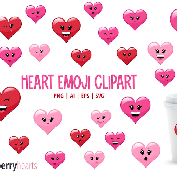 Heart Emoji Clipart, Emoji Clipart, Valentines Day Clipart, Heart Emoji SVG Bundle, Heart Clipart PNG, Printable, Commercial Use