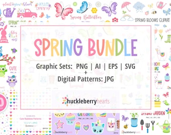 Spring Clipart Bundle, Spring SVG Bundle, Spring Graphics Bundle, Printable, Small Commercial Use, #BN224