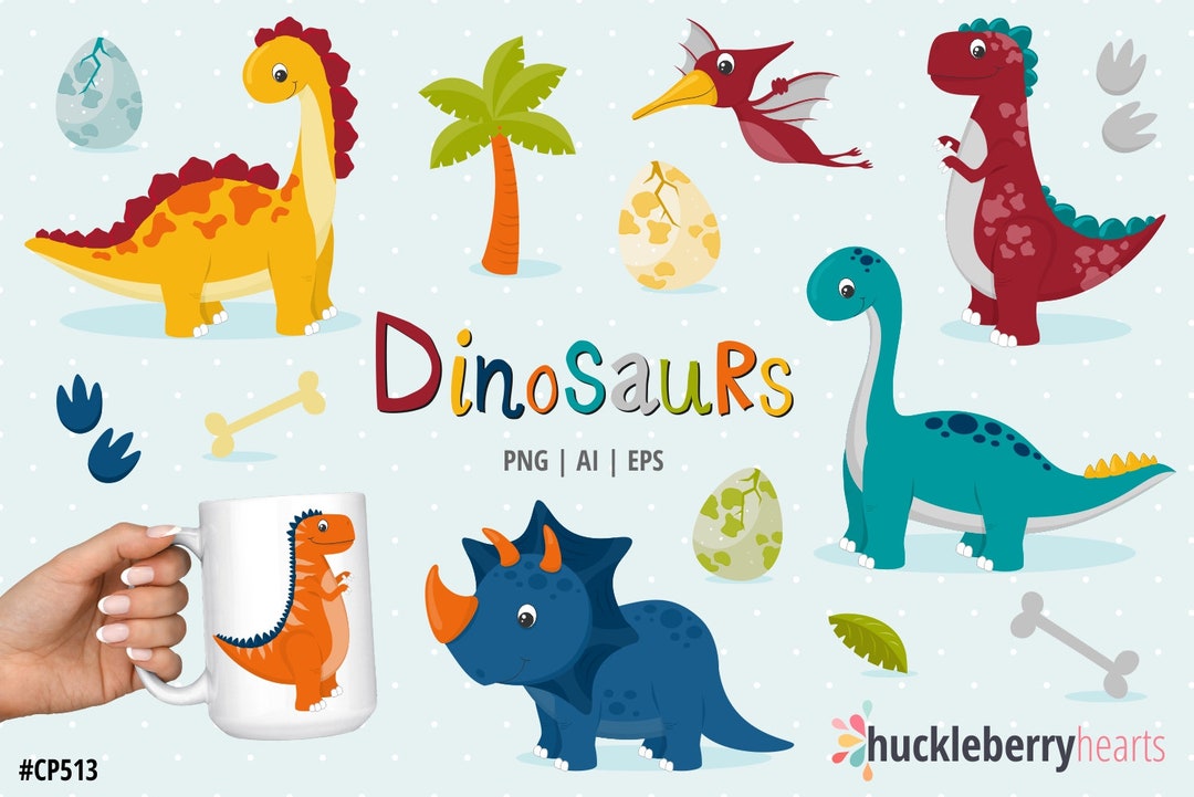 Dinosaur Clipart, Dinosaur SVG Bundle, Cute Dino Clipart Set, Dinosaur ...