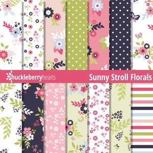Floral Papers, Digital Floral, Flower Patterns, Digital Paper, Scrapbook Paper, Printable, Commercial Use