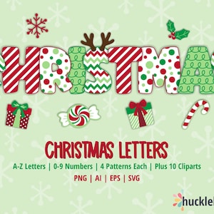 Clipart de letras navideñas, letras del alfabeto SVG, sublimación de letras navideñas, SVG, imprimible, pequeño uso comercial, #CP806