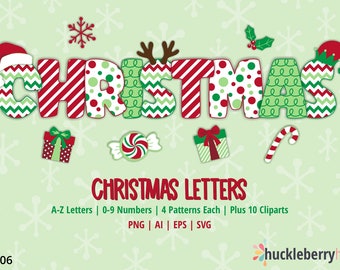 Christmas Letters Clipart, Alphabet Letters svg, Christmas Letters Sublimation, SVG, Printable, Small Commercial Use, #CP806