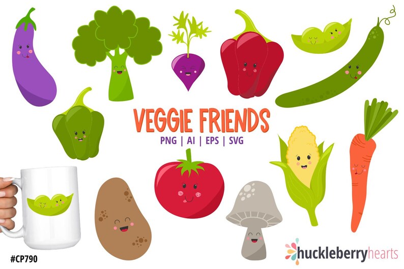 Vegetable Clipart, Vegetable svg, Kawaii Vegetables, Food Clipart, Food svg, Printable, Commercial Use, CP790 image 1