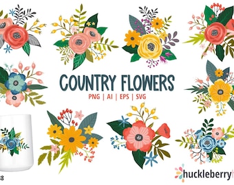 Flower Clipart, Summer Flower Clipart, Flower SVG Bundle, Cute Flower Clip Art, Country Flowers Clipart, Printable, Commercial Use