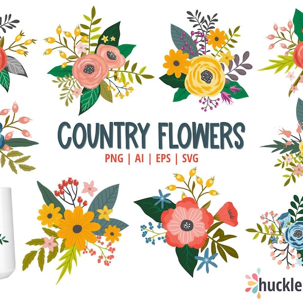 Flower Clipart, Summer Flower Clipart, Flower SVG Bundle, Cute Flower Clip Art, Country Flowers Clipart, Printable, Commercial Use