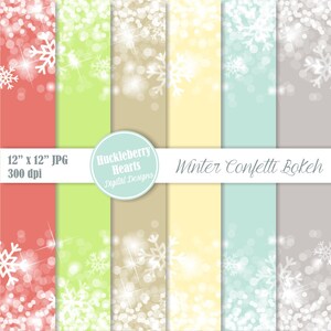 Confetti Bokeh Digital Paper, Bokeh Digital Paper, Confetti Paper, Holiday, Winter, Snowflakes, Sparkles