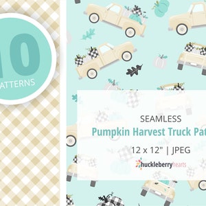 Seamless Pumpkin Truck Pattern, Pumpkin Truck Digital Scrapbook Paper, Printable, Small Commercial Use, DP324 image 1