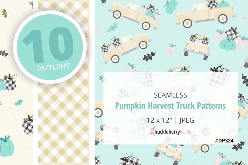 Seamless Pumpkin Truck Pattern, Pumpkin Truck Digital Scrapbook Paper, Printable, Small Commercial Use, DP324 image 1