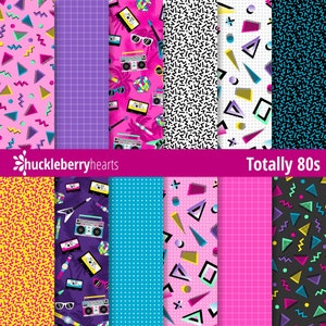 80s Digital Paper, Memphis Patterns, Memphis Digital Paper, Geometric, Printable, Commercial Use