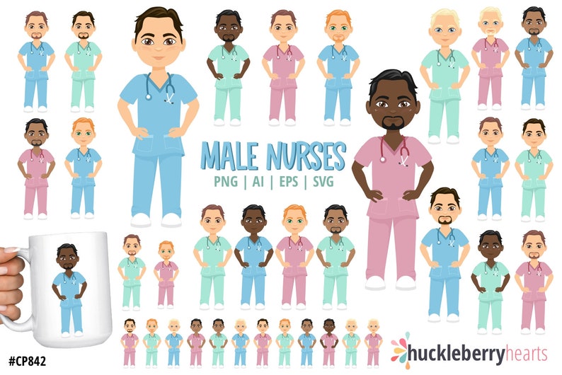 Male Nurse Clipart, Medical SVG Bundle, Murse, Chibi PNG, Healthcare Graphics, Small Commercial Use image 7