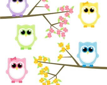 Baby Owl Clipart, Owl Clip Art, Digital Owls, Spring