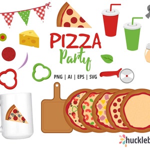 Pizza Clipart, Pizza SVG Bundle, Pizza Party Printables, Pizza Party Boy Clipart, Small Commercial Use