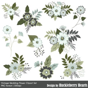 Flower Clipart, Floral Clipart, Flower Clip Art, Digital Flowers, Vintage Flowers, Wedding Flowers, Commercial Use, Printable