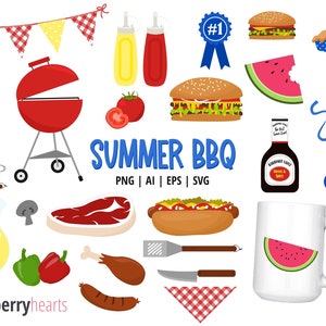 BBQ Clipart, Grill Clipart PNG, Summer Picnic SVG, Summer svg Bundle, Food Clipart, Hamburger Clip Art, Printable, Commerical Use