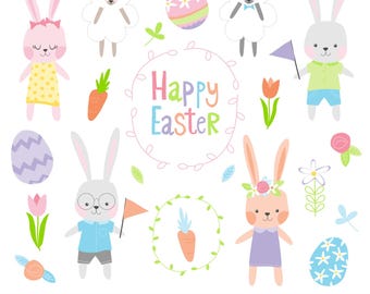 Easter Bunny & Lamb Clipart, Holiday Graphics (svg, png, eps, ai)