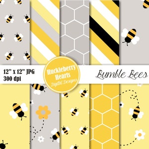 Bumble Bee Digital Paper, Bee Paper, Bumble Bees, Scrapbook Paper, Yellow and Black