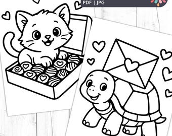 Kids Valentine Coloring Pages | Cute Animal Valentine Coloring Book | Printable Pages | Commercial Use