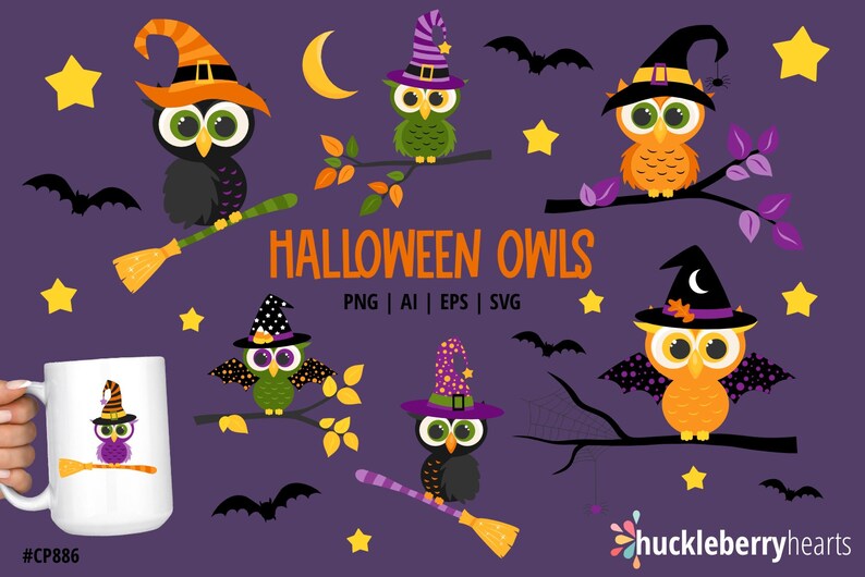Halloween Clipart, Halloween Owls, Owl Clipart, Fall, Printable, Commercial Use image 4