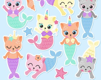 Mermaid Cat Clipart | Purrmaid SVG | Mercat Printables (Commercial Use)