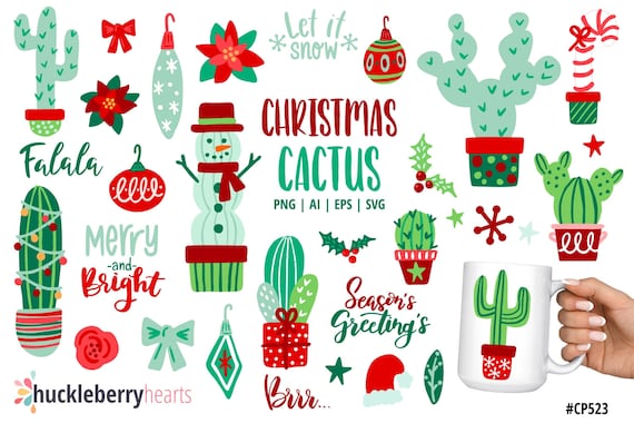 Christmas Cactus Clipart, Cactus Clipart, Cactus SVG, Printable, SVG, Commercial Use, #CP523