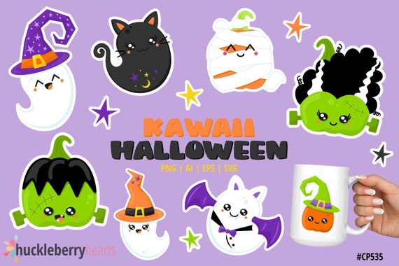 Kawaii Halloween Clipart Bundle | Cute Halloween SVG Files | Pumpkin Clipart & Printables (Commercial Use)