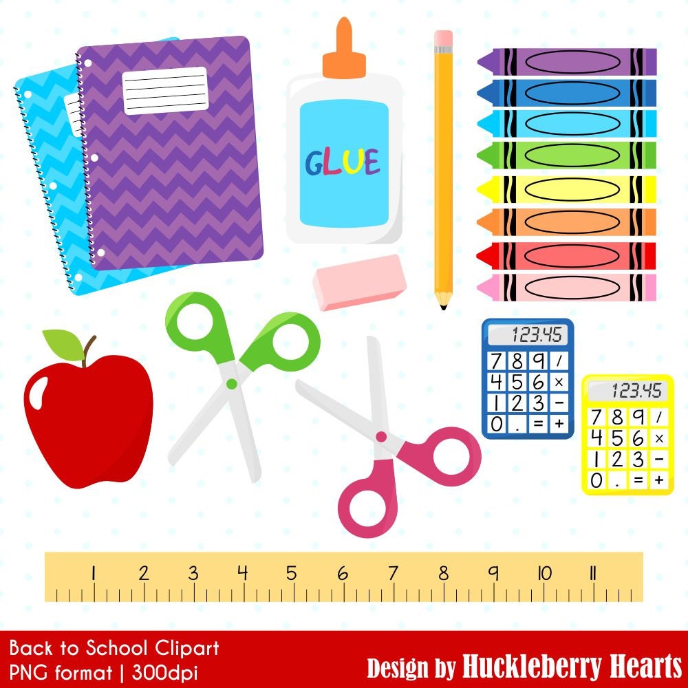 School Supplies Clipart Back To School Clipart Crayon Etsy