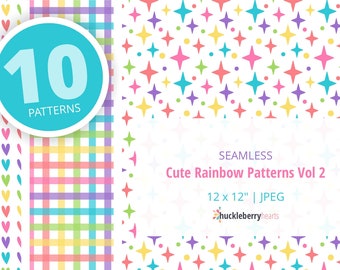 Cute Rainbow Digital Patterns, Rainbow Hearts Digital Paper, Rainbow Seamless Patterns, Printable, Commercial Use