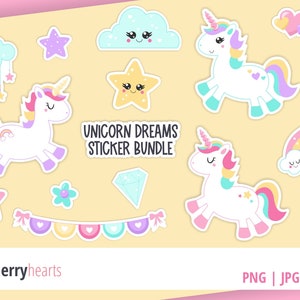 Unicorn Printable Stickers, Unicorn Sticker Sheet, Unicorn Sticker Bundle, SVG, PNG, Printable, #ST204