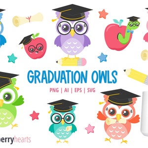 Graduation Owls Clipart, Graduation Owls svg, School Owls, Owls Clipart, Printable, SVG, Commercial Use, #CP792
