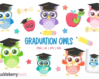 Graduation Owls Clipart, Graduation Owls svg, School Owls, Owls Clipart, Printable, SVG, Commercial Use, #CP792