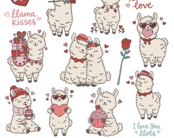 Valentine Llamas PNG | Cute Valentine Clipart | Llama SVG | Commercial Use