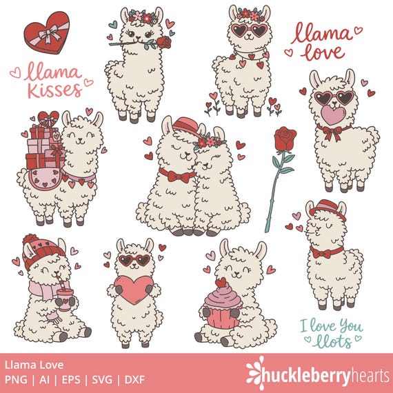 Valentine Llamas PNG | Cute Valentine Clipart | Llama SVG | Commercial Use