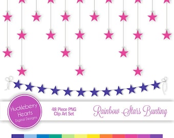 Digital Star Bunting, Digital Star Strings, Rainbow Star Clip Art, Printable, Commercial Use