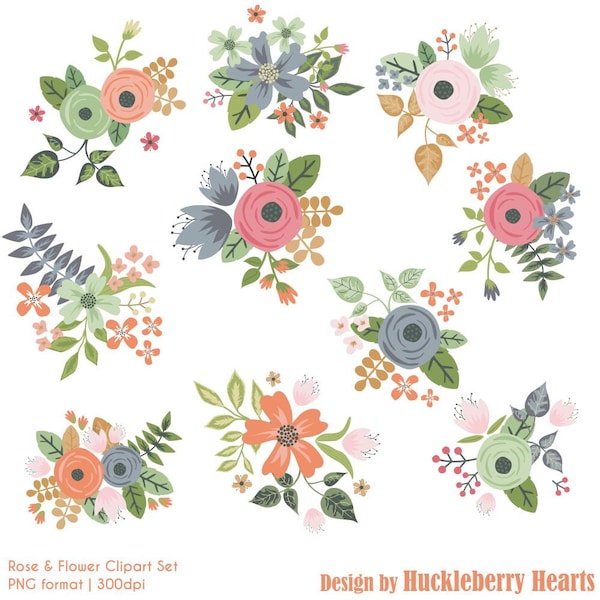 Flower Clipart, Rose Clipart, Flower Clip Art, Rose Clip Art, Digital Flowers, Digital Roses